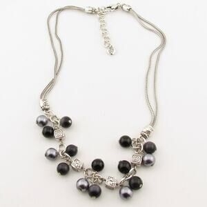 Brighton Necklace Silver Tone Black Beads Spiral Design Statement